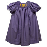 Olivia LSU Gingham Bishop Dress