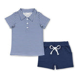 Navy Striped Polo Shorts Set