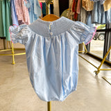 Blue & Pink Bow Smocked Romper
