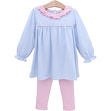 Audrey Pant Set- Light Blue Stripes/Pink