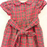 Red Christmas Plaid Santa Sleigh Smocked Dress