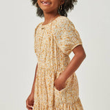 Yellow Ditsy Floral Tiered Dress