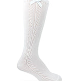Pointelle Bow Knee High Socks White