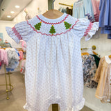 Christmas Trees Hand Smocked Bishop Girls Bubble