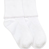 Smooth Toe Tatted Edge Turn Cuff Socks White