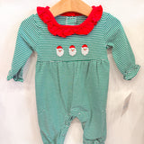 Green Striped Santa Ruffle Romper