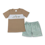 Tan/Green Plaid Duck Shorts Set