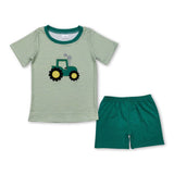 Green Stripe Tractor Shorts Set