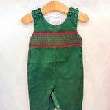 Green Christmas Smocked Overalls