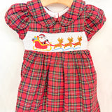Red Christmas Plaid Santa Sleigh Smocked Dress