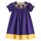 Purple and Gold Football Smocked Dress