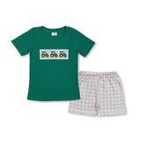 Green Tractor Plaid Shorts Set