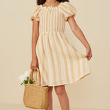 Mya Yellow Striped Smocked Dress