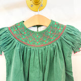 Green Christmas Mistletoe Smocked Bishop Dress