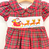 Red Christmas Plaid Santa Sleigh Smocked Dress