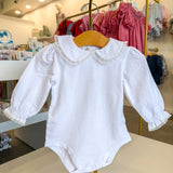 White Lace Collared LS Romper