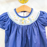 Dark Blue Nativity Smocked Bishop Dress