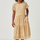 Yellow Ditsy Floral Tiered Dress