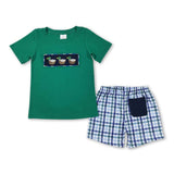 Green/Blue Plaid Duck Shorts Set