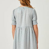 Sophie Girls Seersucker Gingham Smock Cuff Dress