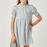 Sophie Girls Seersucker Gingham Smock Cuff Dress