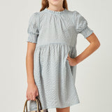 Sophie Girls Seersucker Gingham Smock Cuff Dress