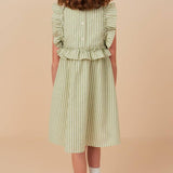Avery Sage Striped Linen Ruffle Dress