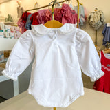 White Lace Collared LS Romper