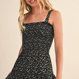 Black Floral Tween Girls Smocked Knit Tiered Mini Dress