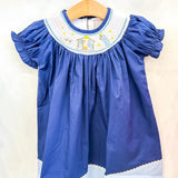 Dark Blue Nativity Smocked Bishop Dress