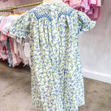 Jessica Blue Floral Smocked Dress