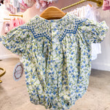 Jessica Blue Floral Smocked Bubble
