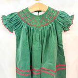 Green Christmas Mistletoe Smocked Bishop Dress