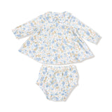 Sweet Rose Calico LS Petal Collar Dress + Bloomer