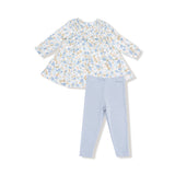Sweet Rose Calico Smocked Ruffle LS Dress + Leggings