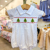 Christmas Trees Hand Smocked Pima Boys Bubble