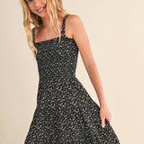 Black Floral Tween Girls Smocked Knit Tiered Mini Dress