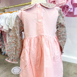 Pink Corduroy Floral Print Dress
