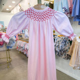 Rosy Holiday Hand Smocked Bishop Girls Gown
