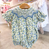 Jessica Blue Floral Smocked Bubble