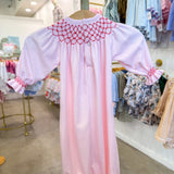 Rosy Holiday Hand Smocked Bishop Girls Gown