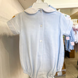 Boys Light Blue Gingham Train Bubble