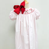 Candy Canes Smocked Pink Bishop Dress