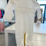 Emery White Smocked Footie