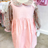 Pink Corduroy Floral Print Dress