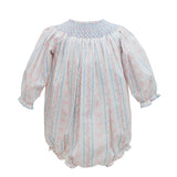 Floral Stripe And Bows Long Sleeve Bishop Smock Bubble