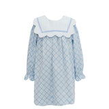 Blue Plaid Scallop Collar Dress