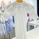 Tim Blue Dots Smocked Gown