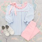 Audrey Pant Set- Light Blue Stripes/Pink