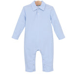 Michael Polo LS Romper - Light Blue Stripe